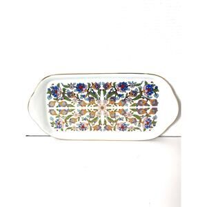 Kutahya Porcelain Hand Made Turkey Tray Platter 14.25 X 7 Signed Ayse 2012